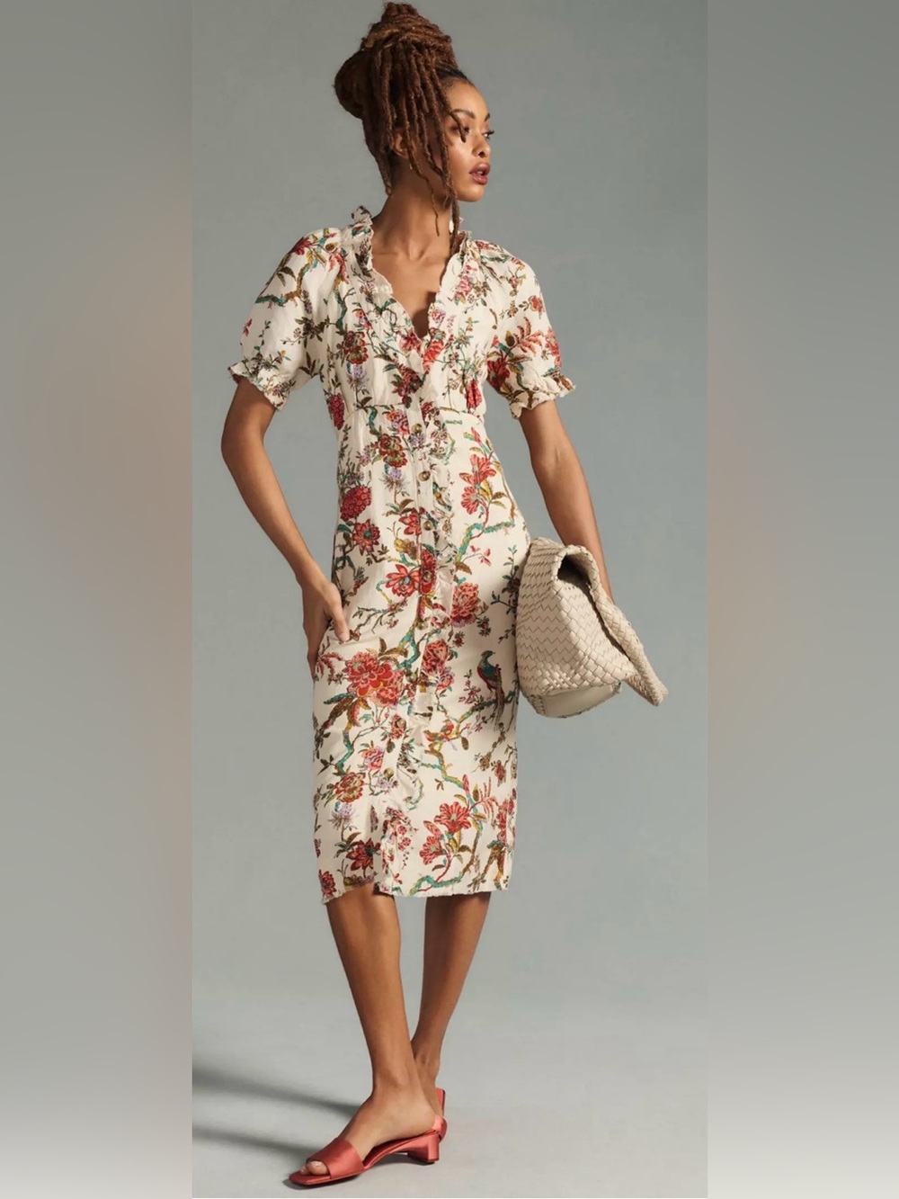 Pilcro Floral Ruffle Shirt Midi Dress